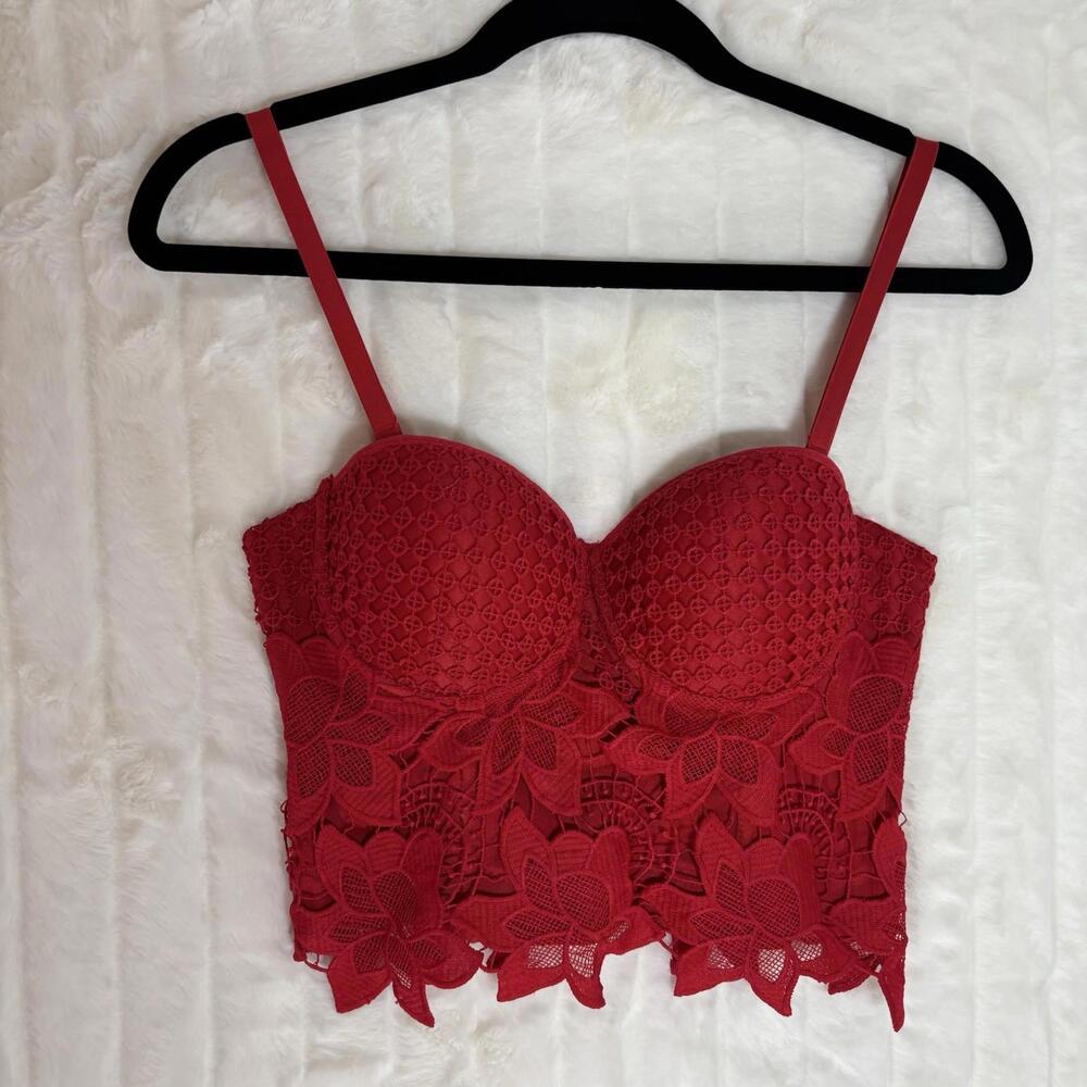 Papaya Red Lace Corset Bra Top Floral Small S